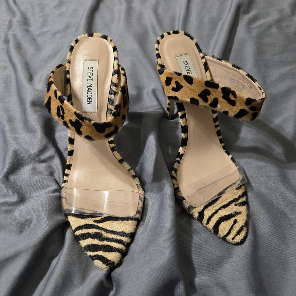 Steve Madden Mixed Animal Print Pointed Toe Heels in Tan and Black